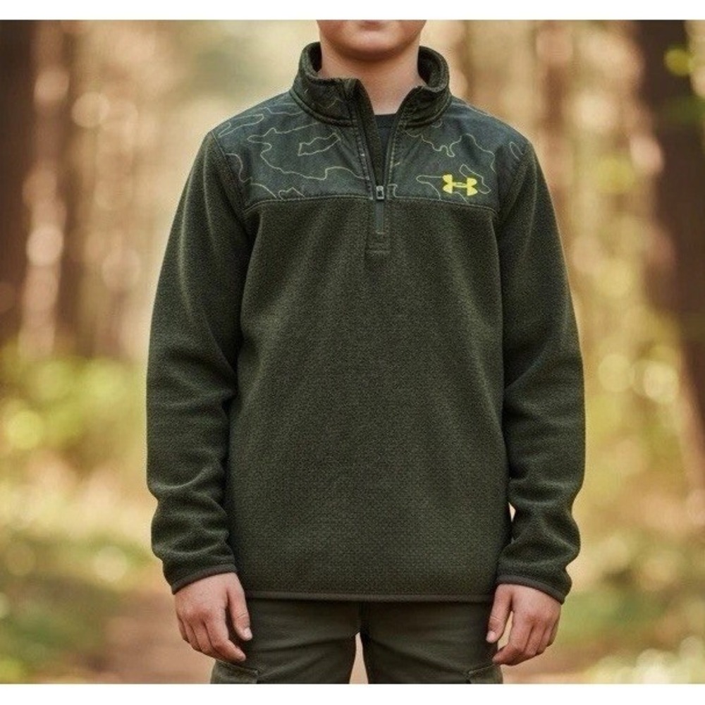 Youth Under Armour Coldgear Pullover Sweater Long Sleeve Quarter‎ Zip YLG Olive